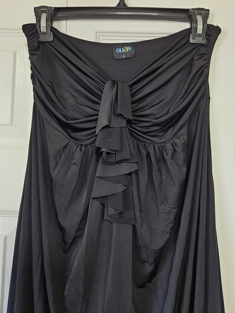 Olian Maternity Black Strapless Ruffle Front Maxi Dress